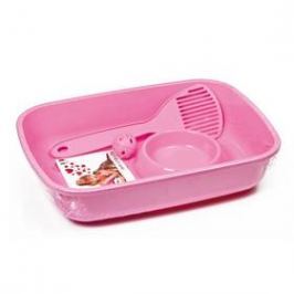 Argi pro kotě - toaleta, lopatka, miska a míček - 37 x 27 x 8,5 cm růžový